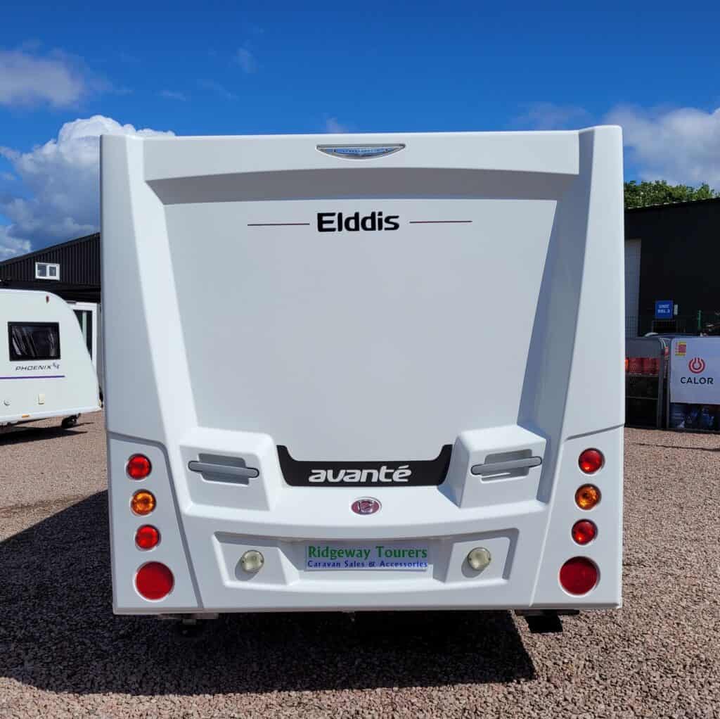 Modern Elddis Avanté caravan rear view at Ridgeway Tourers.