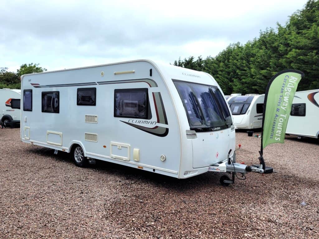 Luxury caravan at Ridgeway Tourers, outdoor display with other models in the background.